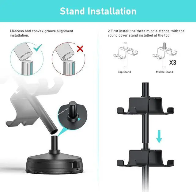 Alt view image 6 of 7 - Headphone Controller Storage Holder for Desk 4 Tiers with Anti-Slip Stable Suction Cup, Controller Holder, Universal Gaming Desk Accessories for PS5/PS4/Xbox Series/Xbox One/Switch Pro