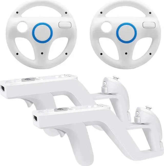 Main image of Mario Kart Racing Wheel and Zapper Light Gun for Wii Wii U (Pack of 2, White)