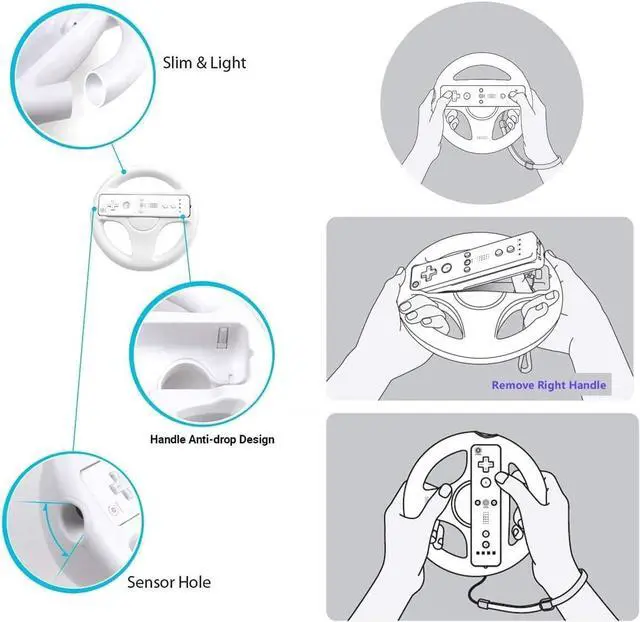 Alt view image 3 of 5 - Mario Kart Racing Wheel and Zapper Light Gun for Wii Wii U (Pack of 2, White)