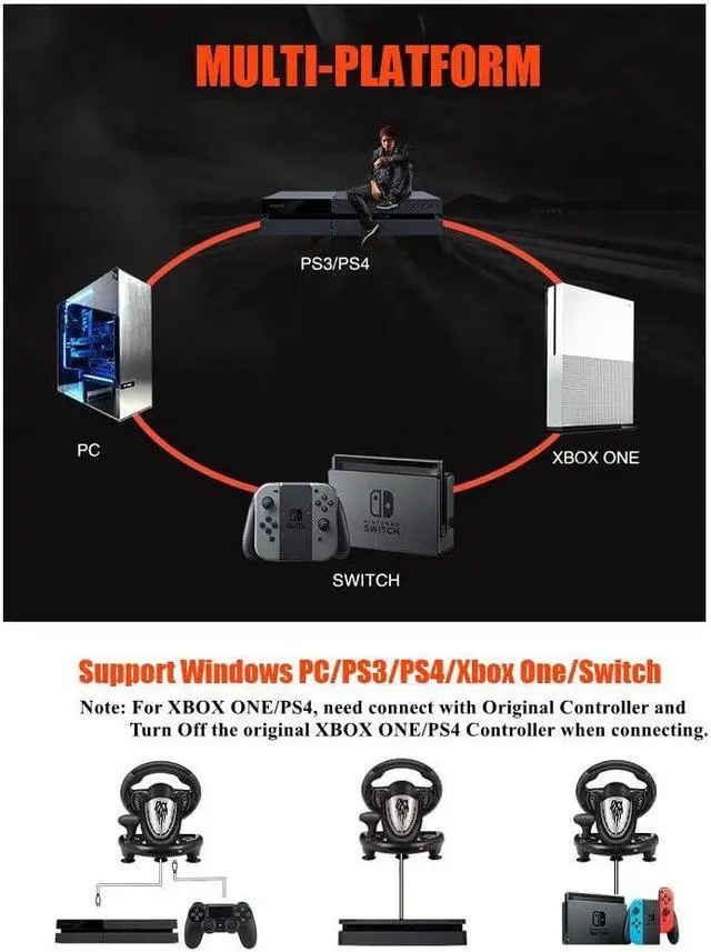 Alt view image 5 of 6 - V3II PC Racing Wheel, USB Car Race Sim Game PC Steering Wheel with Pedals for Windows PC/PS3/PS4/Nintendo Switch/Xbox One/Xbox Series X/S