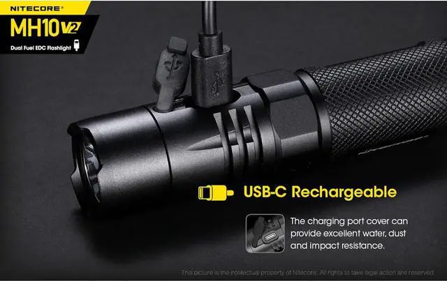 Alt view image 4 of 7 - Nitecore MH10 v2 Rechargeable Flashlight, 1200 Lumen LED USB-C Fast Charging Side Switch Compact for EDC Pocket Carry with LumenTac Organizer