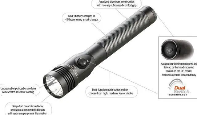 Alt view image 6 of 7 - Streamlight 75458 Stinger DS LED HL 800-Lumen Rechargeable Dual Switch Flashlight with 120-Volt AC/12-Volt DC Smart Charge Piggyback Charger (NiMH), Black