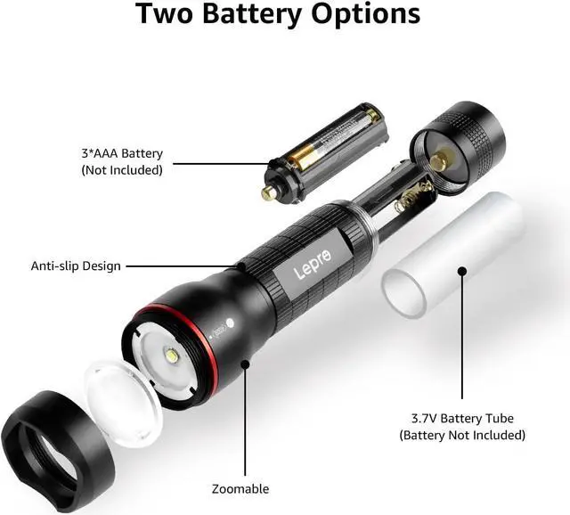 Alt view image 6 of 7 - Lepro LED Flashlights LE2000 High Lumen, 5 Lighting Modes, Zoomable, Waterproof, Pocket Size Flashlight for Outdoor, Emergency, Camping Gear, Powered by AAA Battery, 2 Pack
