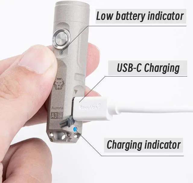 Alt view image 4 of 6 - RovyVon A3 Pro G4 USB-C Rechargeable 7000K EDC Flashlight, 650 High Lumen Ultra Bright with Cool White, Momentary On, Lock Mode, Gift for Pocket Outdoor(Marble Surface)