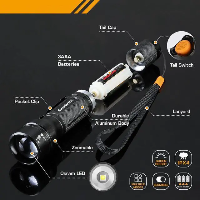 Alt view image 4 of 7 - EverBrite 2-Pack 150 Lumens Super Small Mini LED Flashlight, Zoomable Flashlight with Lanyard&Clip, 3 Modes, IPX4 Waterproof, for Camping Hiking, Emergency, EDC, Survival Use, 2 AA Batteries Included