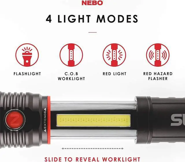 Alt view image 2 of 7 - Nebo Slyde Rechargeable Flashlight with Work Light | Rechargeable Flashlight with 4 Light Modes and a Magnetic Base