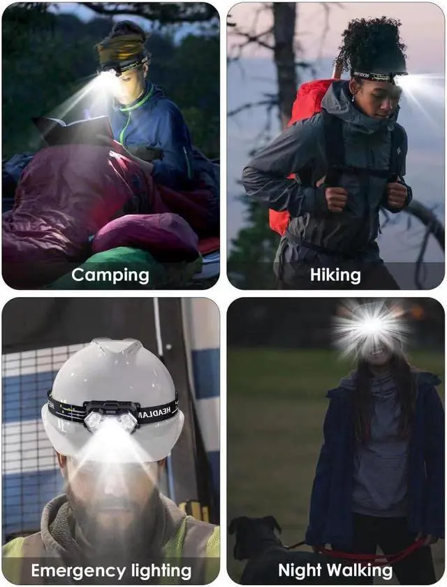 Alt view image 7 of 7 - 9 LED Headlamp 2000 Lumens 2 Pack, Super Bright Head Lamp with 6 AAA Batteries, 6 Modes, Lightweight and Adjustable, IPX5 Waterproof Headlight for Kids Adults Camping, Outdoor, Running