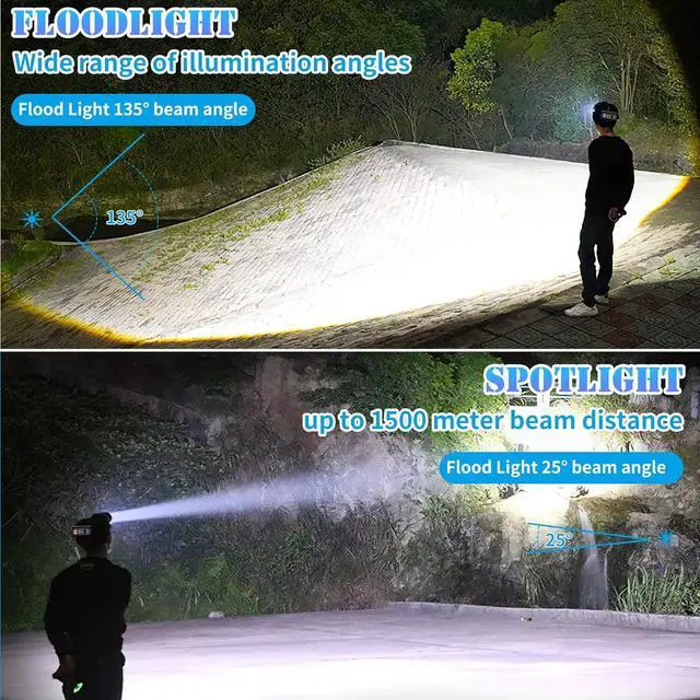 Alt view image 3 of 5 - Aikertec Rechargeable Headlamp 150000 LM Super Bright, LED Headlamp 80H Runtime, 4 Modes & Zoomable IPX6 Waterproof, Red Light Headlamp for Camping, Fishing, Running
