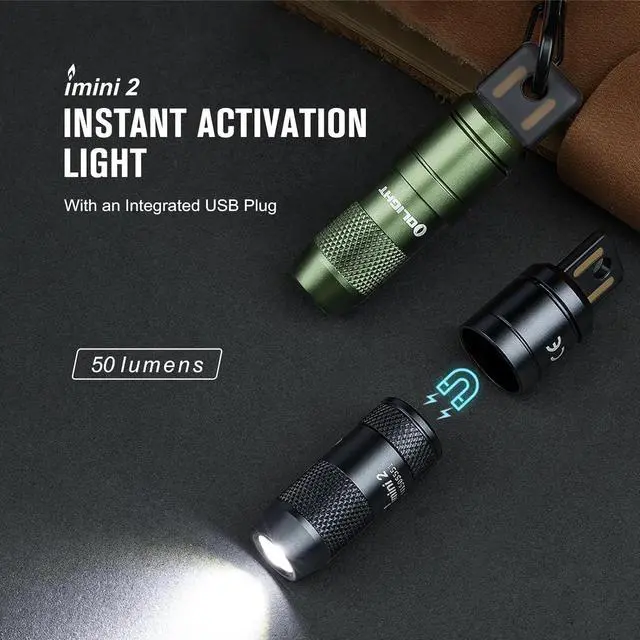 Alt view image 2 of 7 - OLIGHT IMINI 2 EDC Rechargeable Keychain Flashlight, 50 Lumens Compact and Portable Mini Light, Tiny LED Keyring Lights with Built-in Battery Ideal for Everyday Carry and Emergencies (OD Green)