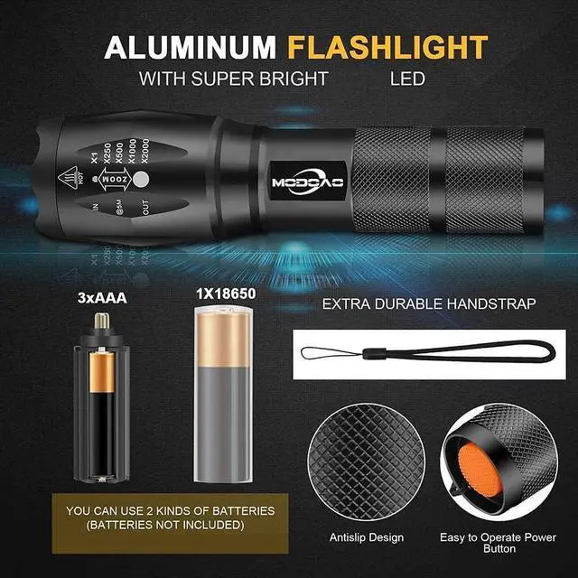 Alt view image 5 of 6 - Tactical Flashlight 5 Pack Tac Light Torch Flashlight Tactical Flashlight Brightest LED Flashlight with 5 Modes Adjustable Waterproof Flashlight for Biking Camping