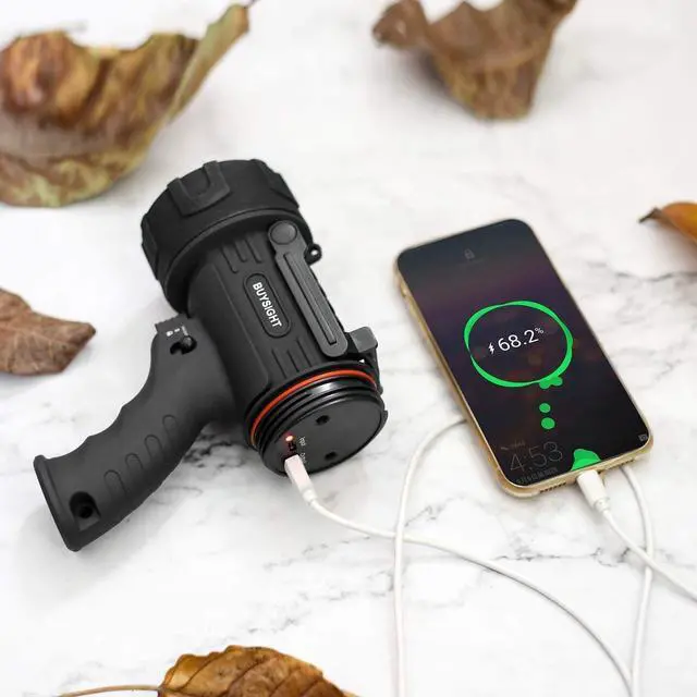 Alt view image 6 of 7 - BUYSIGHT Rechargeable Spotlight Flashlight, TURE 800 lumens IPX7 Waterproof Flashlight Hunting Lamp with red Filter (Black)