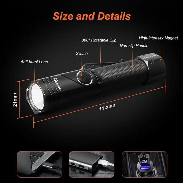 Alt view image 6 of 7 - NICRON Flashlight, 700 Lumens 90 Degree Pocket Flashlight Rechargeable IP65 Waterproof 5 Modes for Camping, Outdoor, Hiking, Car Repairing
