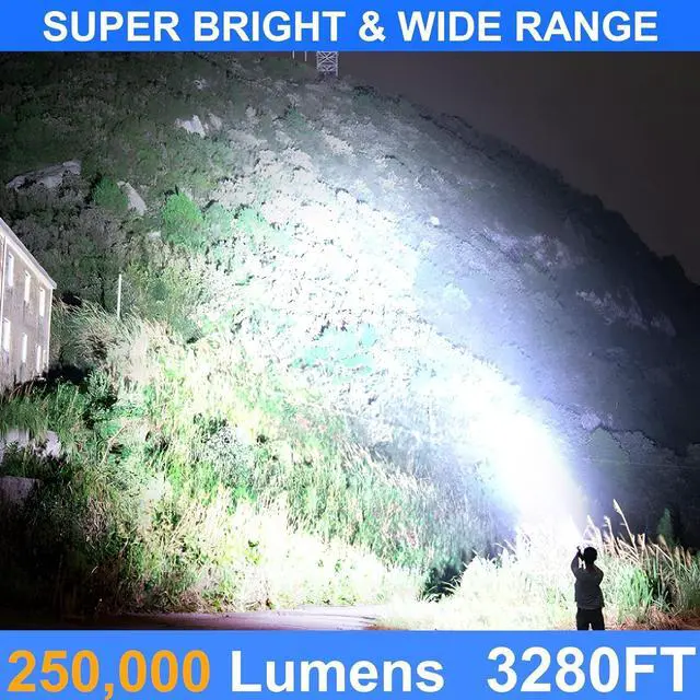 Alt view image 2 of 7 - Flashlights Rechargeable High Lumens, Ultra Powerful LED 250000 Lumens Super Bright Tactical Flashlight High Power Handheld Flash Light Waterproof Zoomable 5 Modes for Camping, Emergency, Home