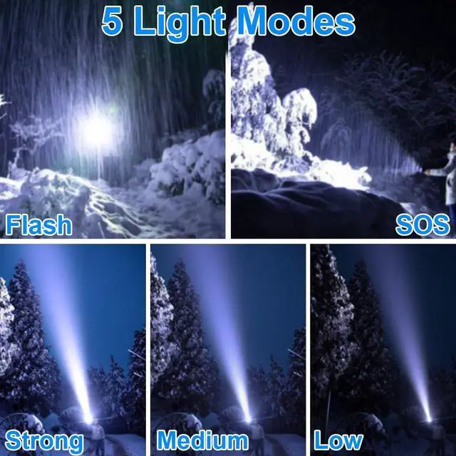 Alt view image 3 of 7 - Flashlights Rechargeable High Lumens, Ultra Powerful LED 250000 Lumens Super Bright Tactical Flashlight High Power Handheld Flash Light Waterproof Zoomable 5 Modes for Camping, Emergency, Home