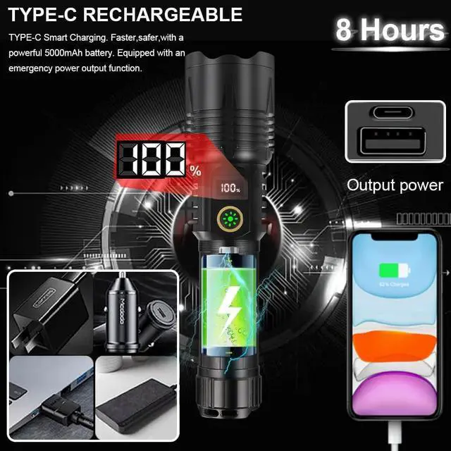 Alt view image 5 of 7 - Flashlights Rechargeable High Lumens, Ultra Powerful LED 250000 Lumens Super Bright Tactical Flashlight High Power Handheld Flash Light Waterproof Zoomable 5 Modes for Camping, Emergency, Home