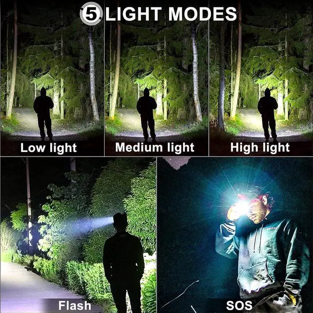 Alt view image 3 of 7 - LED Headlamp USB Rechargeable Head Lamp XHP70 Super Bright 90000 High Lumen with 5 Modes Batteries Included Zoomable Waterproof Headlight for Camping Hunting Running Fishing Biking