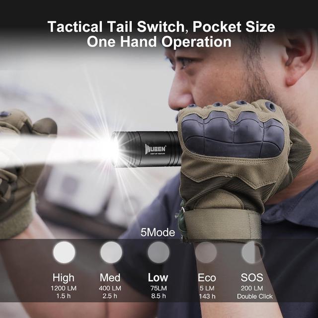Alt view image 3 of 7 - WUBEN L50 Rechargeable Flashlights, USB tactical flashlights 1200 high lumens, Super Bright IP68 Waterproof LED flashlights, EDC Pocket Flashlights 5 Modes for Emergency, Rescue, Inspection, Hunting