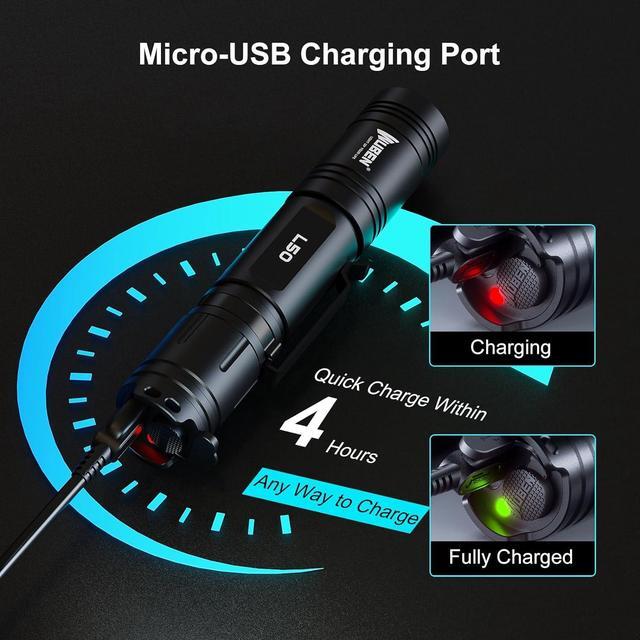 Alt view image 4 of 7 - WUBEN L50 Rechargeable Flashlights, USB tactical flashlights 1200 high lumens, Super Bright IP68 Waterproof LED flashlights, EDC Pocket Flashlights 5 Modes for Emergency, Rescue, Inspection, Hunting