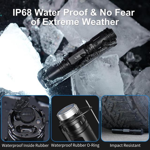 Alt view image 5 of 7 - WUBEN L50 Rechargeable Flashlights, USB tactical flashlights 1200 high lumens, Super Bright IP68 Waterproof LED flashlights, EDC Pocket Flashlights 5 Modes for Emergency, Rescue, Inspection, Hunting