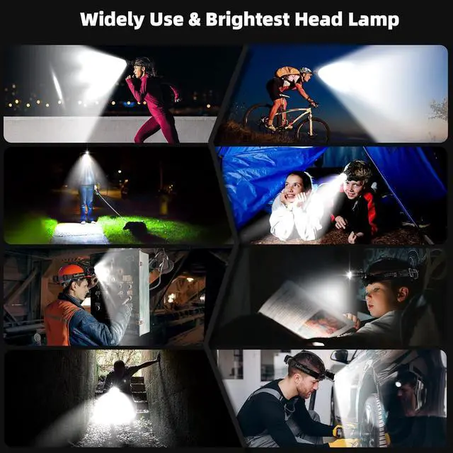 Alt view image 7 of 7 - 2-Pack High Lumens Headlamp Rechargeable, 7 Modes 50H Long Lasting Head Lamp, Motion Sensor Zoomable Headlamps for Adults, 90° Adjustable IP67 Waterproof Head Light for Hiking Camping Hardhat