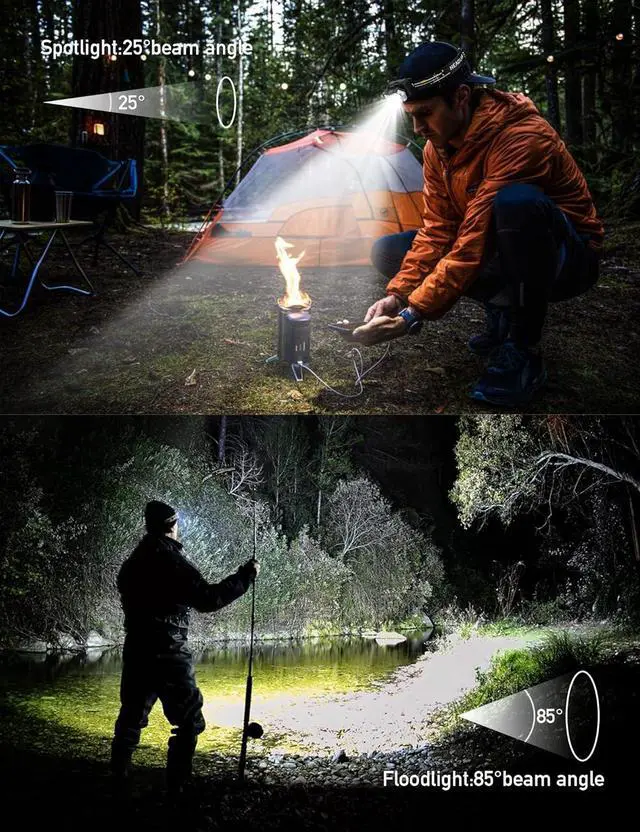 Alt view image 2 of 7 - 2000 Lumen 9 LED Headlamp 2 Pack Ultra Bright Head Lamp with 6 Modes IPX5 Waterproof Head Light Lightweight Head Flashlight for Running Night-Walking Camping 6 AAA Batteries Included
