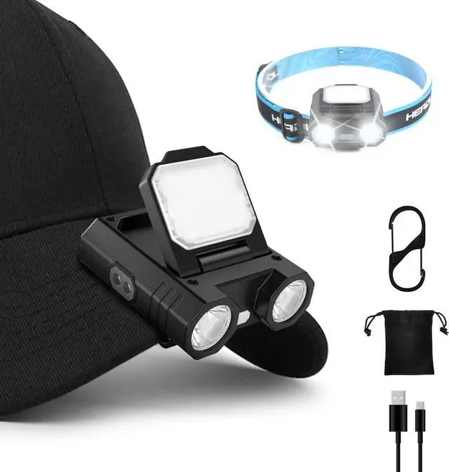 Main image of LED Hat Clip Light 400 Lumen Rechargeable Clip on Cap Lights with Motion Sensor, 180° Adjustable Hands Free Hat Flashlight Headlamp for Camping, Fishing, Hiking, Running