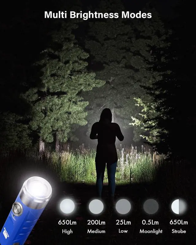 Alt view image 3 of 6 - RovyVon Aurora A1 G4 USB C Rechargeable Mini EDC Flashlight, Small Bright Keychain Flashlight 650 High Lumens, EDC Gadget with Clip for Camping, Hiking, Emergencies (Blue)