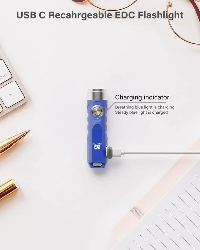 Alt view image 5 of 6 - RovyVon Aurora A1 G4 USB C Rechargeable Mini EDC Flashlight, Small Bright Keychain Flashlight 650 High Lumens, EDC Gadget with Clip for Camping, Hiking, Emergencies (Blue)