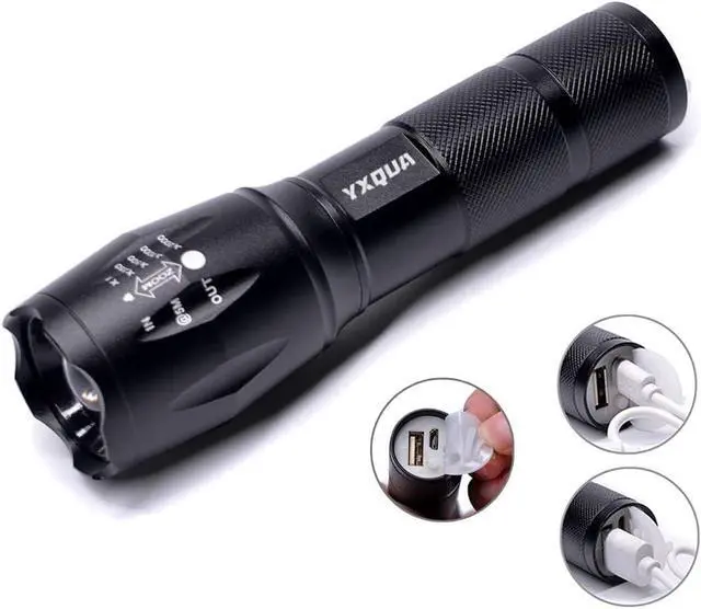 Alt view image 2 of 7 - USB Rechargeable Flashlights, 8381 High Lumens Lights, 3 Modes, Zoomable & Waterproof Super Bright Flash Light for Camping, Hiking, Emergency Hurricane(5.1 in)