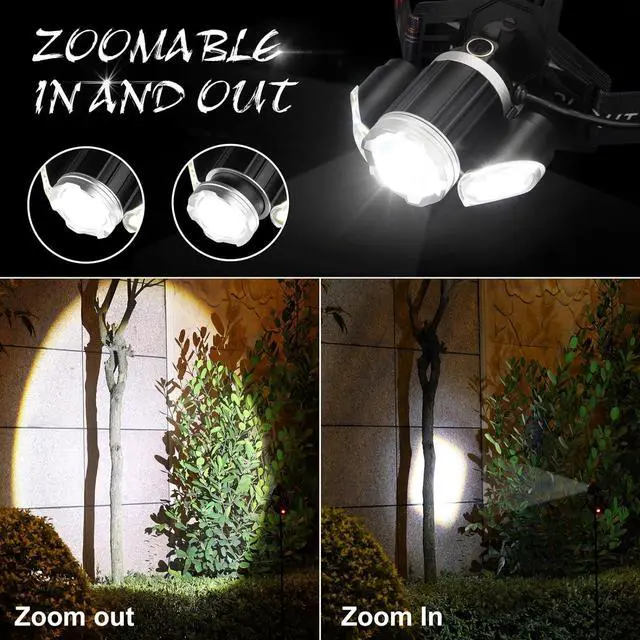 Alt view image 4 of 7 - Rechargeable Headlamp, 10000 High Lumen Head Lamp, Super Bright LED Head Light Camping Accessories with Red Light, 4 Modes USB Recharge Flashlight, Waterproof Headlight Camping Gear for Adults