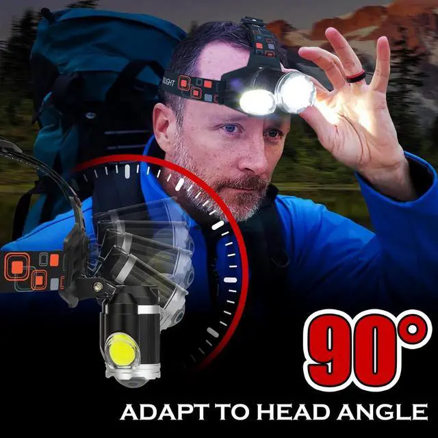 Alt view image 6 of 7 - Rechargeable Headlamp, 10000 High Lumen Head Lamp, Super Bright LED Head Light Camping Accessories with Red Light, 4 Modes USB Recharge Flashlight, Waterproof Headlight Camping Gear for Adults