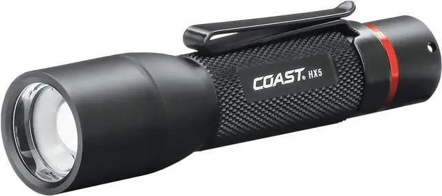 Main image of COAST HX5 410 Lumen LED Flashlight, Pure Beam Focusing, Slide Focus, Pocket Clip, Weatherproof, Pocket Sized, Battery Included, Black.