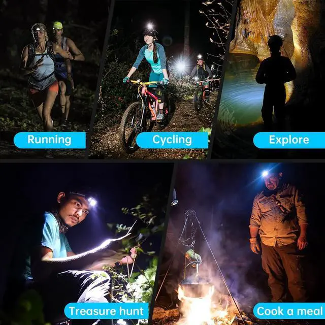 Alt view image 7 of 7 - LED Rechargeable Headlamp, Headlight 90000 Lumens Super Bright with 6 Modes & IPX5 Warning Light, Motion Sensor Adjustable Headband Head Lamp, 60° for Adult Outdoor Camping Running Cycling