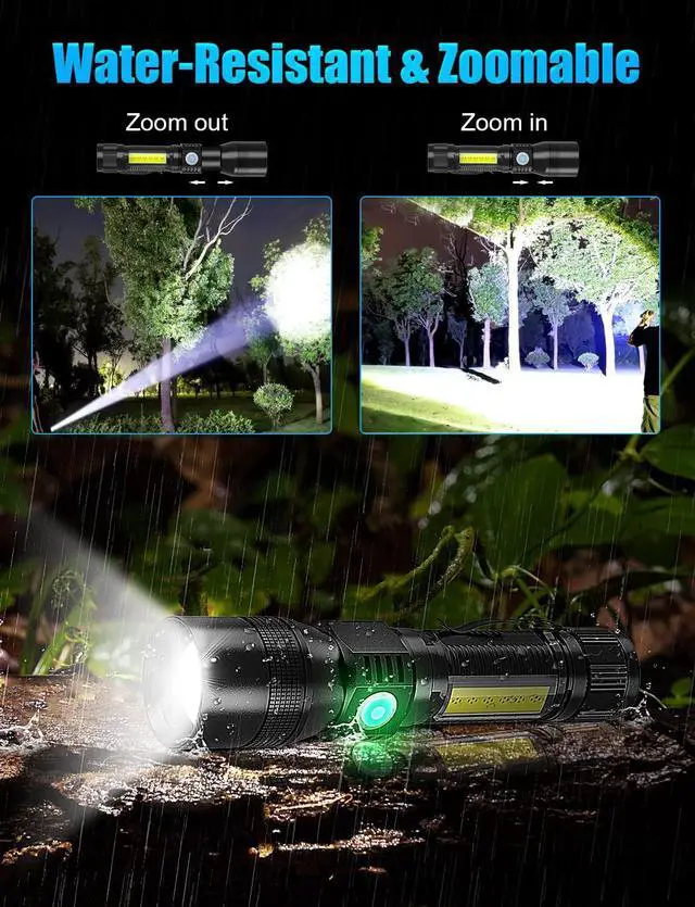 Alt view image 6 of 7 - UV Rechargeable Flashlights Tactical,1000 High Lumens 3 in 1 LED Black Light Flashlight -Magnetic Base/Sidelight/Zoomable, Bright Pocket Flash Light for Stains Detection Camping Emergency,2PCS
