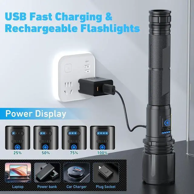 Alt view image 3 of 7 - Cinlinso Flashlights High Lumens Rechargeable, 900,000 Lumens Super Bright Led Flashlight, 7 Modes with COB Light, IPX6 Waterproof, Handheld Powerful Flash Light for Huting, Camping, Emergecies