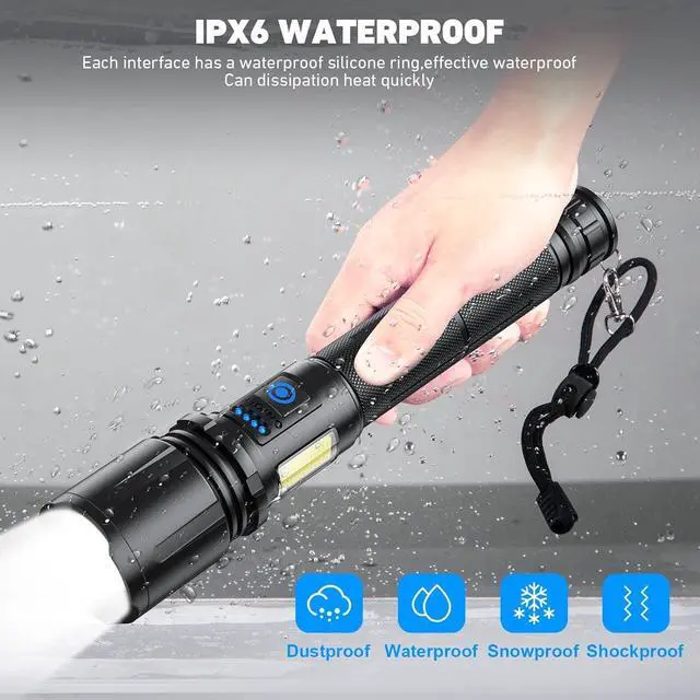 Alt view image 6 of 7 - Cinlinso Flashlights High Lumens Rechargeable, 900,000 Lumens Super Bright Led Flashlight, 7 Modes with COB Light, IPX6 Waterproof, Handheld Powerful Flash Light for Huting, Camping, Emergecies