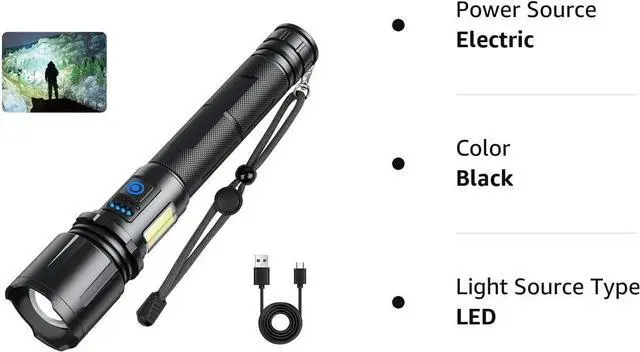 Alt view image 7 of 7 - Cinlinso Flashlights High Lumens Rechargeable, 900,000 Lumens Super Bright Led Flashlight, 7 Modes with COB Light, IPX6 Waterproof, Handheld Powerful Flash Light for Huting, Camping, Emergecies