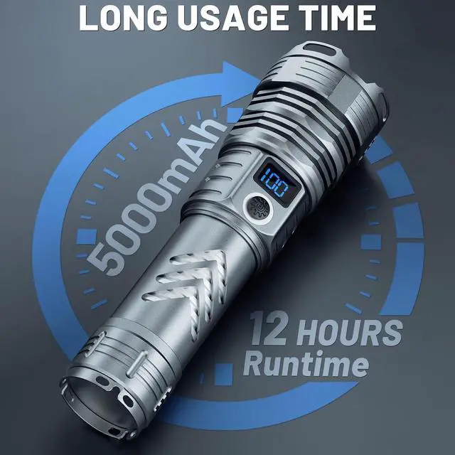 Alt view image 3 of 7 - Rechargeable 900,000 High Lumens Flashlights, Super Bright LED Flash Light as Powerbank with 5 Light Modes & IPX6 Waterproof, 5000mAh,12 Hours Long Life for Home, Camping, Outdoor