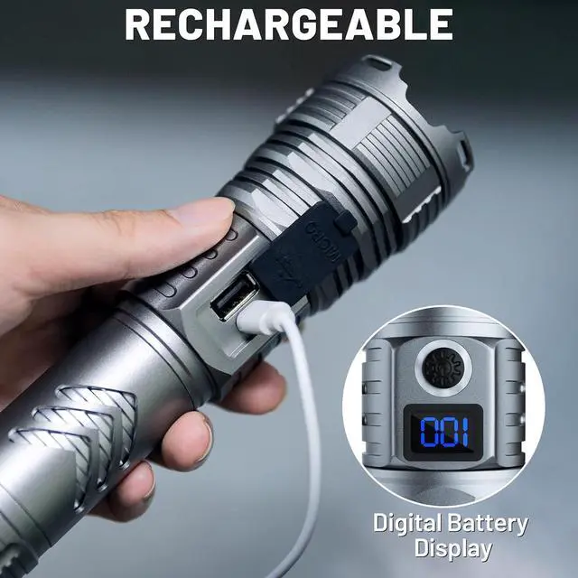 Alt view image 4 of 7 - Rechargeable 900,000 High Lumens Flashlights, Super Bright LED Flash Light as Powerbank with 5 Light Modes & IPX6 Waterproof, 5000mAh,12 Hours Long Life for Home, Camping, Outdoor