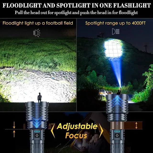 Alt view image 6 of 7 - Weoxi Super Bright Rechargeable Flashlights 2400.000 High Lumen, Powerful LED Flashlight, IPX7 Waterproof Floodlight & Spotlight Flashlight 2-in-1 W/5 Modes for Camping, Emergency, Search & Rescue