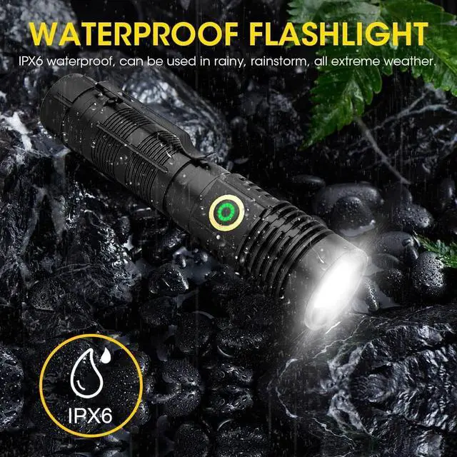 Alt view image 7 of 7 - Rechargeable Flashlight High Lumens 12000 High Lumens Super Bright Magnetic Flash Light 1500 Meter Long-Range Zoomable LED Flashlights for Emergency Searching Waterproof Flashlight Dimmable