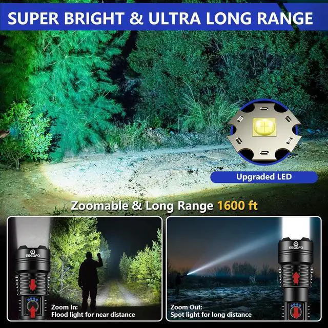 Alt view image 2 of 7 - Flashlights High Lumens Rechargeable 2000 Lumens Super Bright Handheld LED Flash Light Powerful Emergency Linternas Waterproof Long Lasting for Hiking Camping Gift
