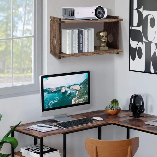 Alt view image 6 of 6 - Floating Projector Shelf Rack Router Shelf Wall Mount Holder TV Stand WiFi Router Storage Box Modem Cable Box Cover Hider TV Shelf for Xbox Projector DVD Players Games Consoles TV Accessories