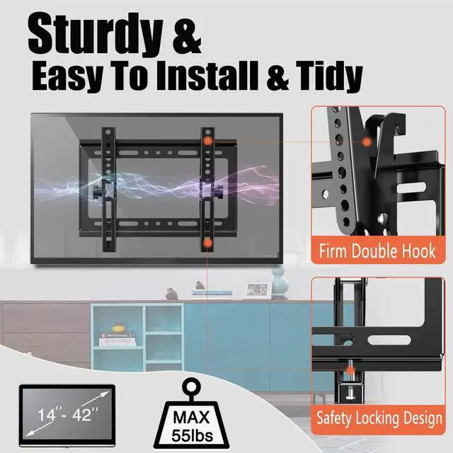 Alt view image 7 of 7 - Tilt TV Mount for Most 14-42 Inches Flat Curved Screen TVs and Monitor, Fit 22 24 27 32 39 40" Universal Slim Profile Wall Mount Bracket Loading 55lbs, Max VESA 250x210mm, Small TV Wall Mount