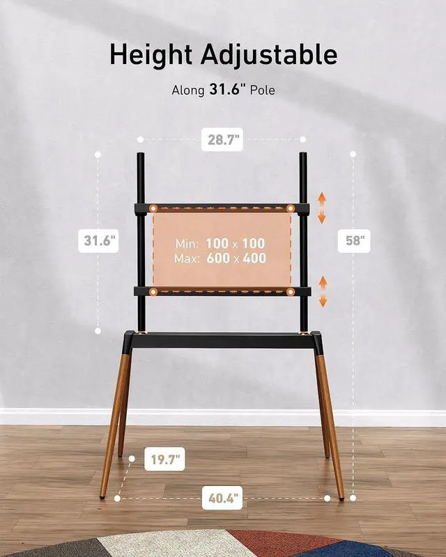 Alt view image 3 of 6 - Easel TV Stand for 32-86 inch LCD LED Flat Curved TVs up to 132 lbs, TV Floor Stand with Cable Ties, Corner TV Stand with Wood Legs, Height Adjustable TV Stand with 4 Legs