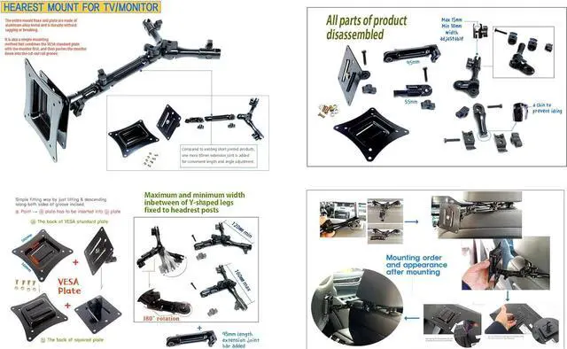 Alt view image 2 of 7 - Headrest Mount Bracket for TV & Monitor : All Sturdy Short Length Y-Shaped Metal Supports Added one More 95 mm Joint and Lift Off Type VESA Standard Steel Plate : Easy to Insert and Remove Way