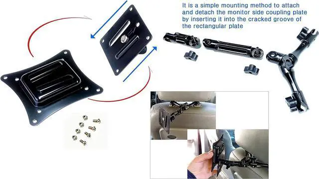 Alt view image 4 of 7 - Headrest Mount Bracket for TV & Monitor : All Sturdy Short Length Y-Shaped Metal Supports Added one More 95 mm Joint and Lift Off Type VESA Standard Steel Plate : Easy to Insert and Remove Way