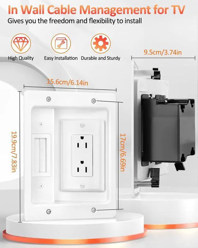 Alt view image 6 of 7 - Elecpow in Wall Cable Management Kit, Hide TV Power Cables & Low Voltage Wires Behind The Wall, Recessed Outlet for Wall Mounting TV