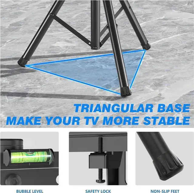 Alt view image 4 of 7 - Portable TV Tripod Stand Tilt Mount for 32-70 inch LED LCD OLED Flat Screen TVs/Monitors, Height Adjustable Foldable Mount Stand, Black Floor Display Stand with Max VESA 600x400mm