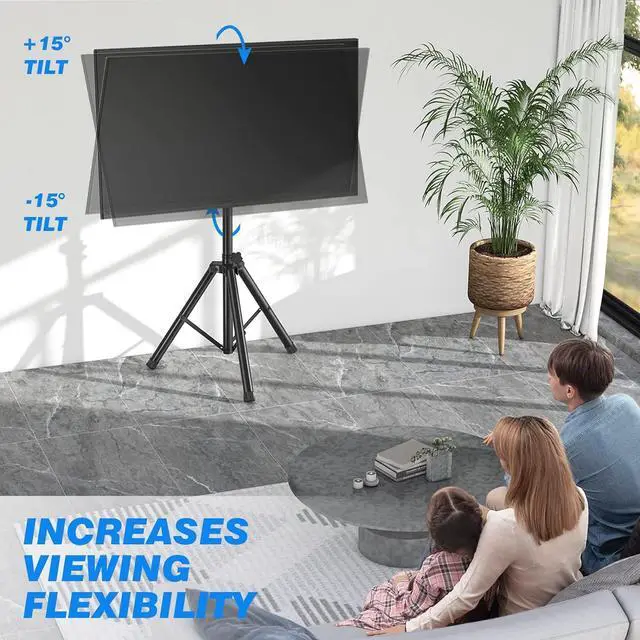 Alt view image 6 of 7 - Portable TV Tripod Stand Tilt Mount for 32-70 inch LED LCD OLED Flat Screen TVs/Monitors, Height Adjustable Foldable Mount Stand, Black Floor Display Stand with Max VESA 600x400mm